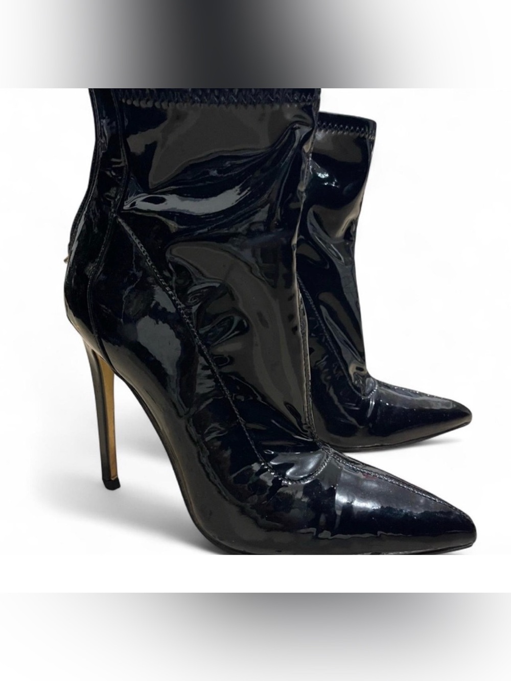 Black Patent Stiletto Ankle Boots - Women's High Heel